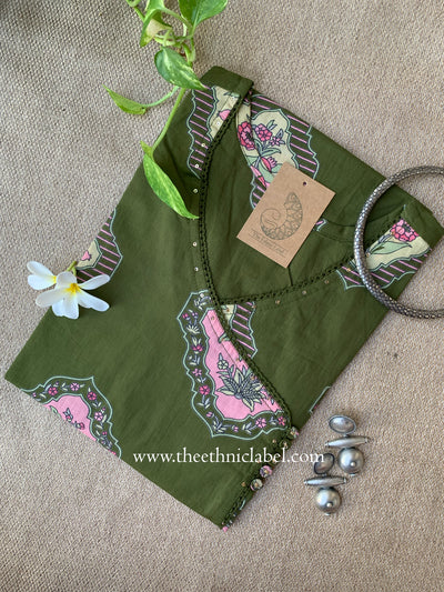 "Vasudha" Green Boota Pure Cotton kurta