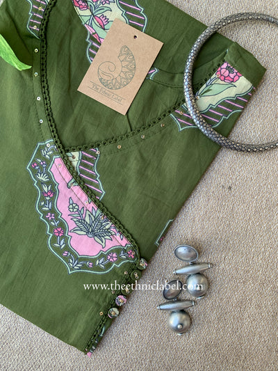 "Vasudha" Green Boota Pure Cotton kurta
