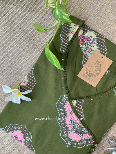 "Vasudha" Green Boota Pure Cotton kurta