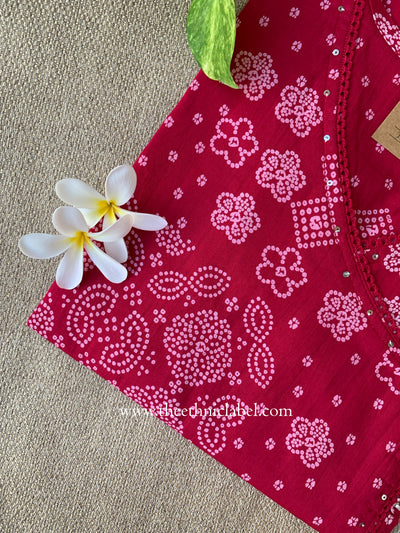 "Yusra" Pink Bandhani Angrakha Cotton kurta