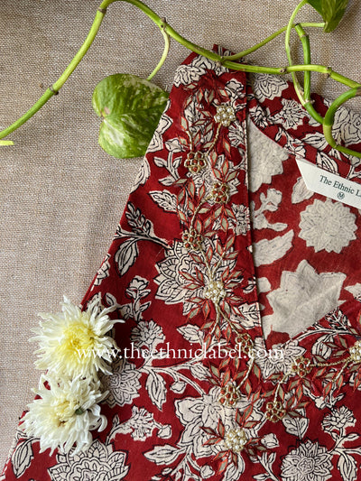 "Mira" Hand Embroidered Block Printed Cotton kurta