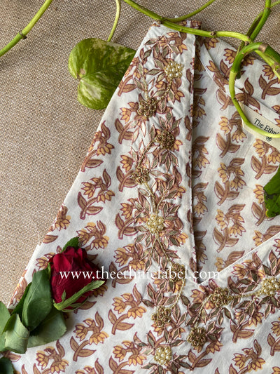 "Saheli" Hand Embroidered Block Printed Cotton kurta