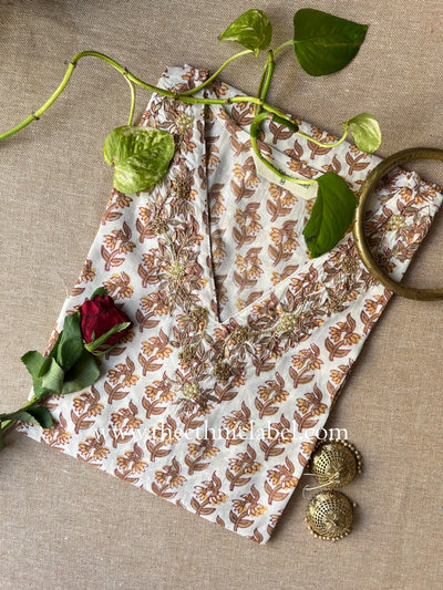 "Saheli" Hand Embroidered Block Printed Cotton kurta