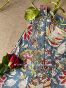 "Aishwarya" Hand Embroidered Block Printed Cotton kurta - L