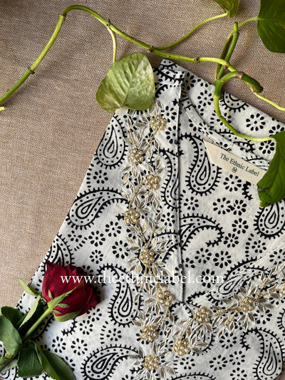 "Kairi" Hand Embroidered Block Printed Cotton kurta - XL
