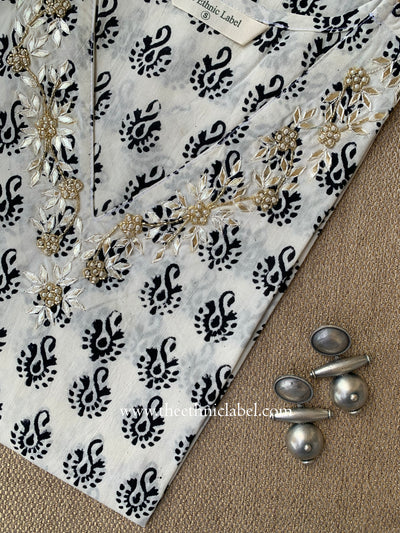 "Wafa" Hand Embroidered Block Printed Cotton kurta