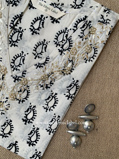 "Lehza" Hand Embroidered Block Printed Cotton kurta
