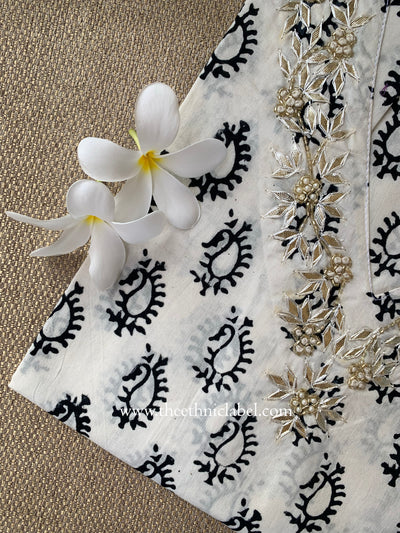 "Lehza" Hand Embroidered Block Printed Cotton kurta