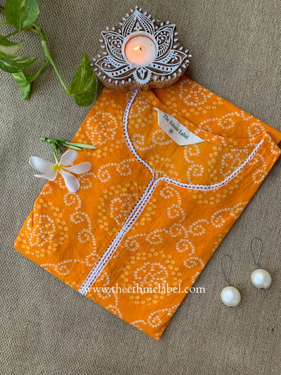 "Nadia" Bandhani Yellow Laced Cotton Kurta