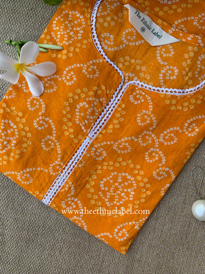 "Nadia" Bandhani Yellow Laced Cotton Kurta