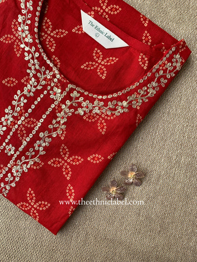 "Nivaas" Bandhani Red Embroidered Cotton Kurta