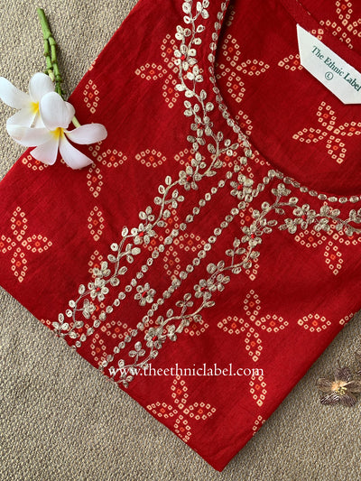 "Nivaas" Bandhani Red Embroidered Cotton Kurta