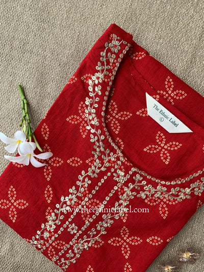 "Nivaas" Bandhani Red Embroidered Cotton Kurta