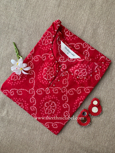 "Noorani" Bandhani Red Cotton Kurta