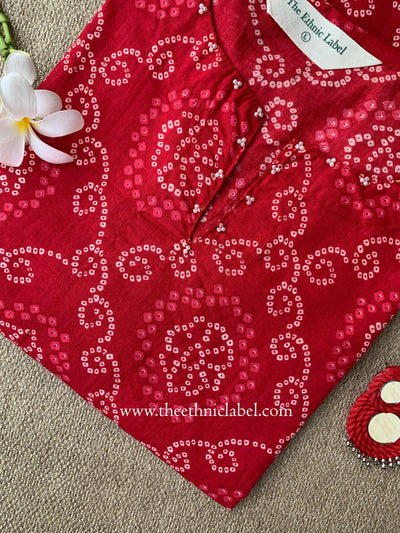 "Noorani" Bandhani Red Cotton Kurta