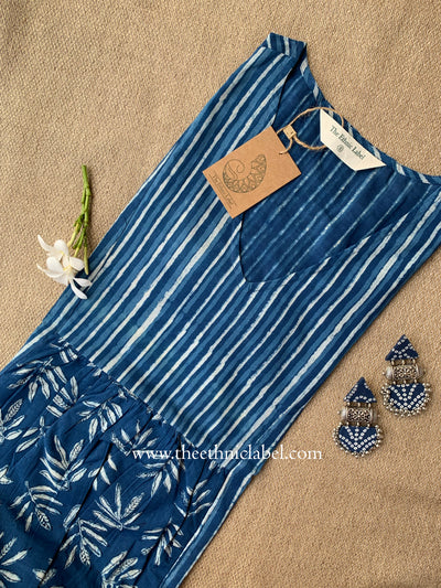 "Naira" A Line Hand Block Printed Indigo Cotton kurta