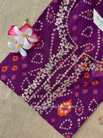 "Aangan" Bandhani Purple Embroidered Cotton Kurta