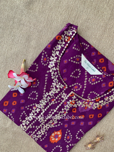 "Aangan" Bandhani Purple Embroidered Cotton Kurta