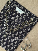 "Aamna" Hand Embroidered Block Printed Black Cotton kurta