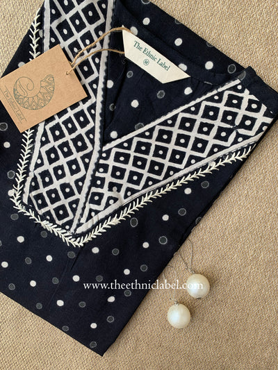 "Tvara" Hand Block Printed Black Cotton kurta