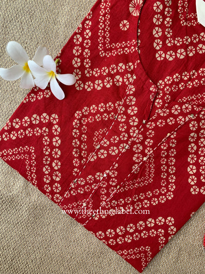 "Hanaya" Bandhani Red Kantha Cotton Kurta