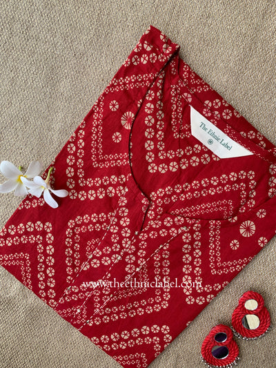"Hanaya" Bandhani Red Kantha Cotton Kurta