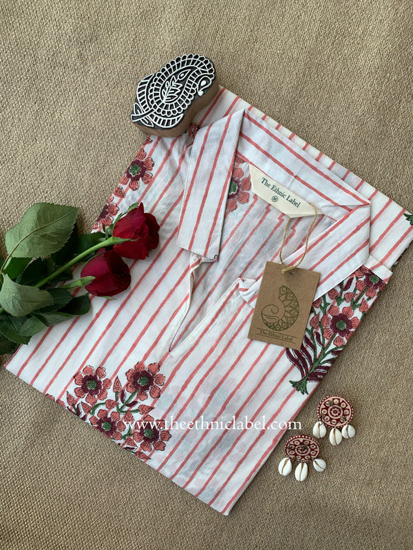 "Nysa" Hand Block Printed White Cotton kurta