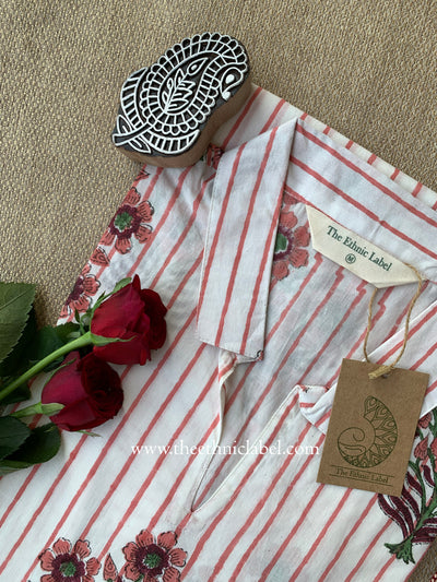 "Nysa" Hand Block Printed White Cotton kurta