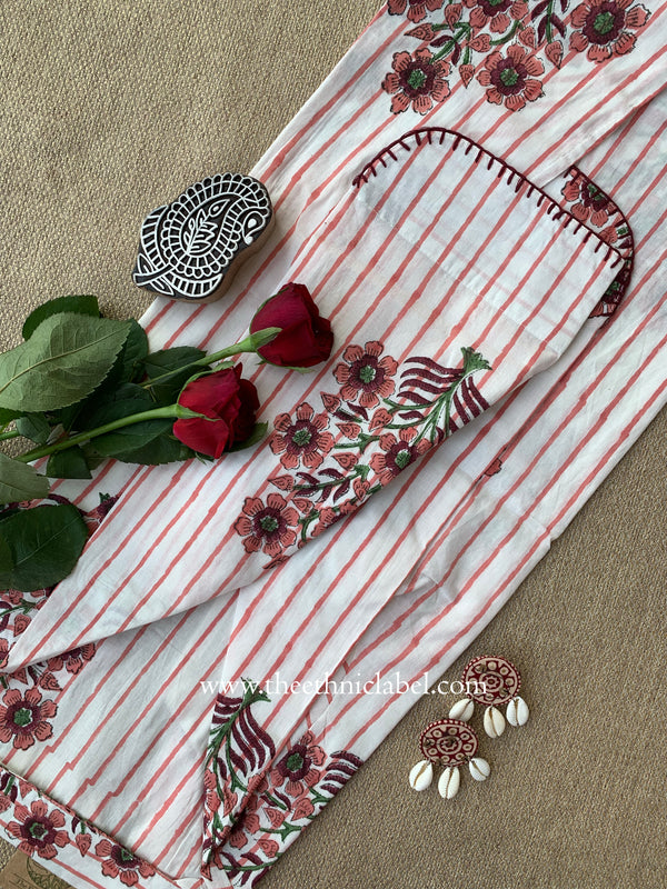 "Nysa" Hand Block Printed White Cotton kurta