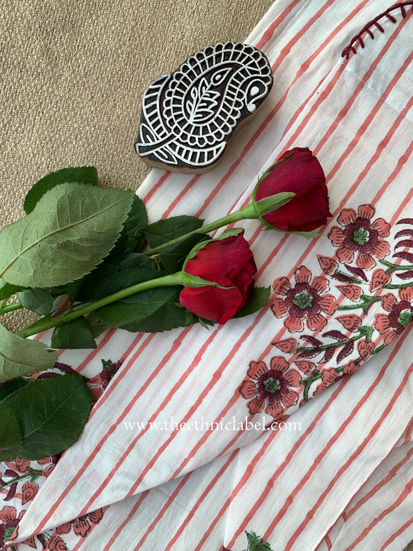 "Nysa" Hand Block Printed White Cotton kurta