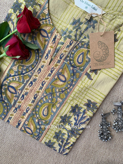 "Ananta" Hand Block Printed Beige Cotton kurta