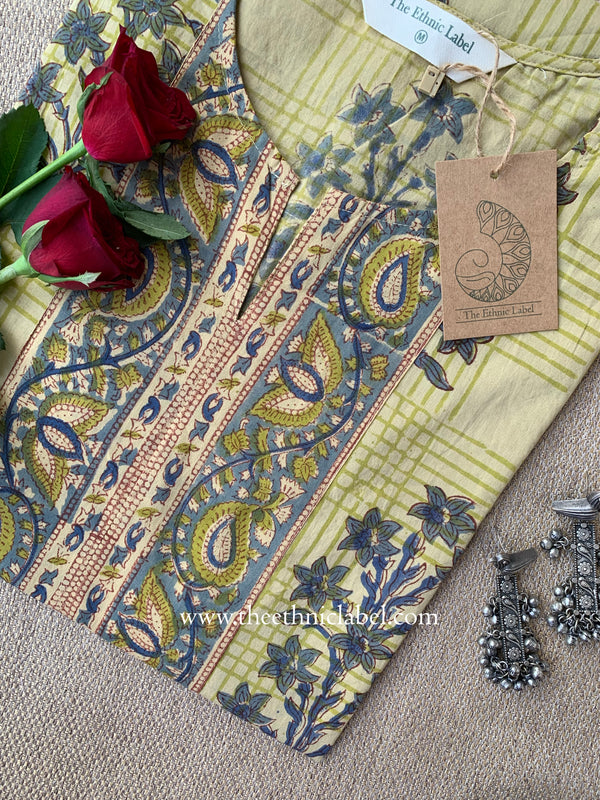 "Ananta" Hand Block Printed Beige Cotton kurta