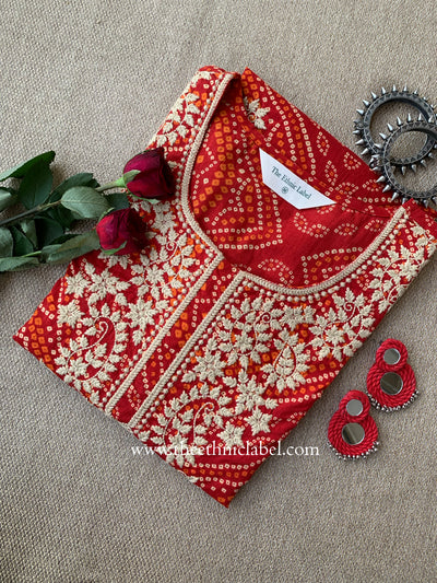 "Alankrita" Bandhani Red Embroidered Cotton Kurta