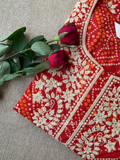 "Alankrita" Bandhani Red Embroidered Cotton Kurta