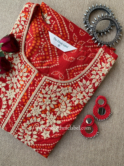 "Alankrita" Bandhani Red Embroidered Cotton Kurta