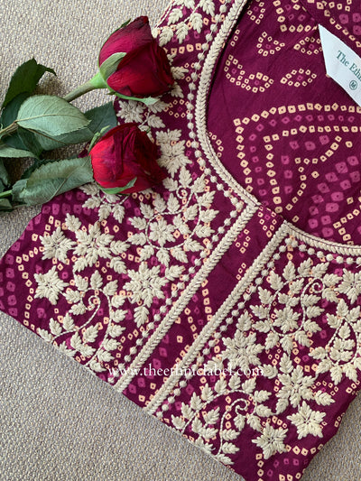 "Rehza" Bandhani Magenta Embroidered Cotton Kurta