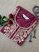 "Rehza" Bandhani Magenta Embroidered Cotton Kurta