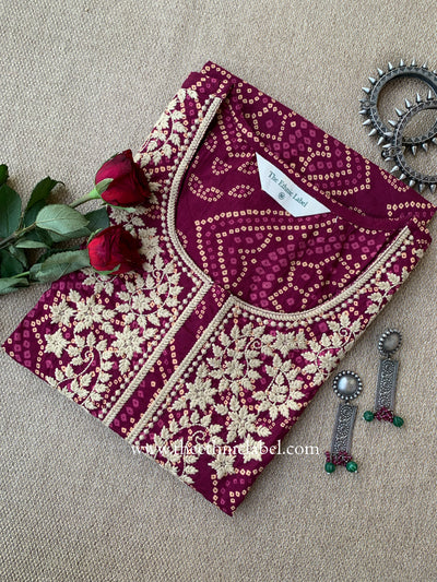 "Rehza" Bandhani Magenta Embroidered Cotton Kurta
