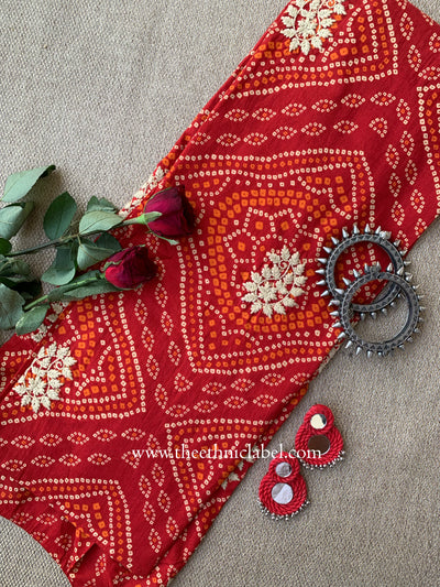 "Alankrita" Bandhani Red Embroidered Cotton Kurta