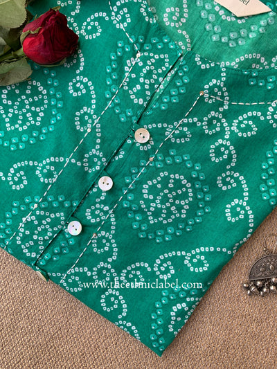 "Ratnali" Bandhani Green Kantha Cotton Kurta