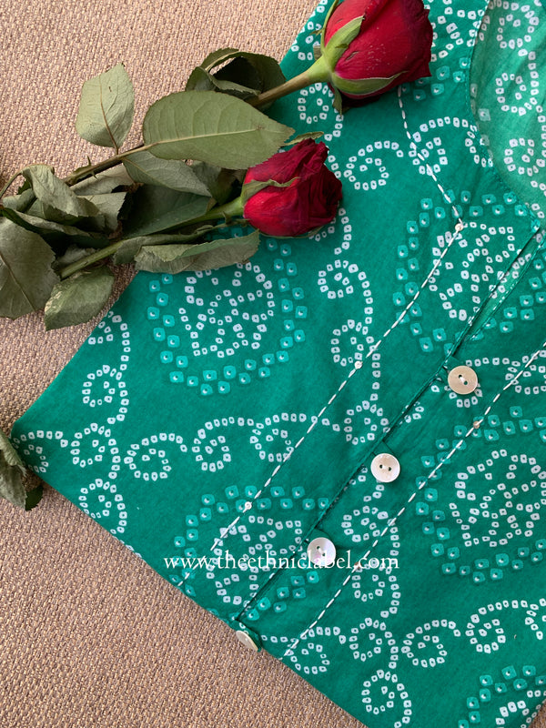 "Ratnali" Bandhani Green Kantha Cotton Kurta