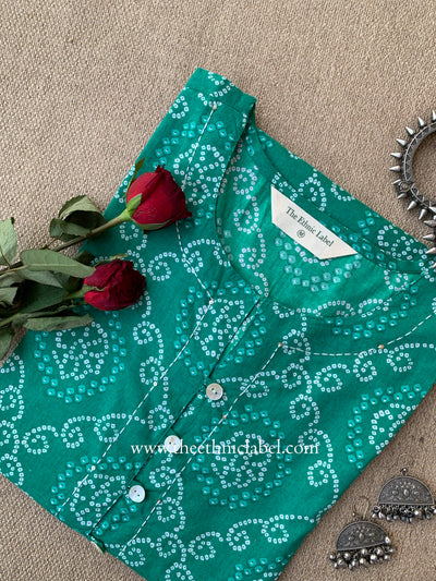 "Ratnali" Bandhani Green Kantha Cotton Kurta