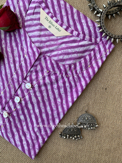 "Zafra" Lehriya Printed Purple Cotton kurta