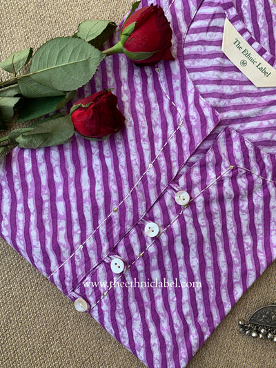 "Zafra" Lehriya Printed Purple Cotton kurta