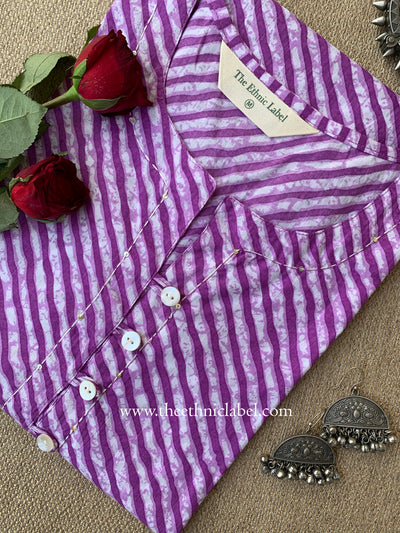 "Zafra" Lehriya Printed Purple Cotton kurta