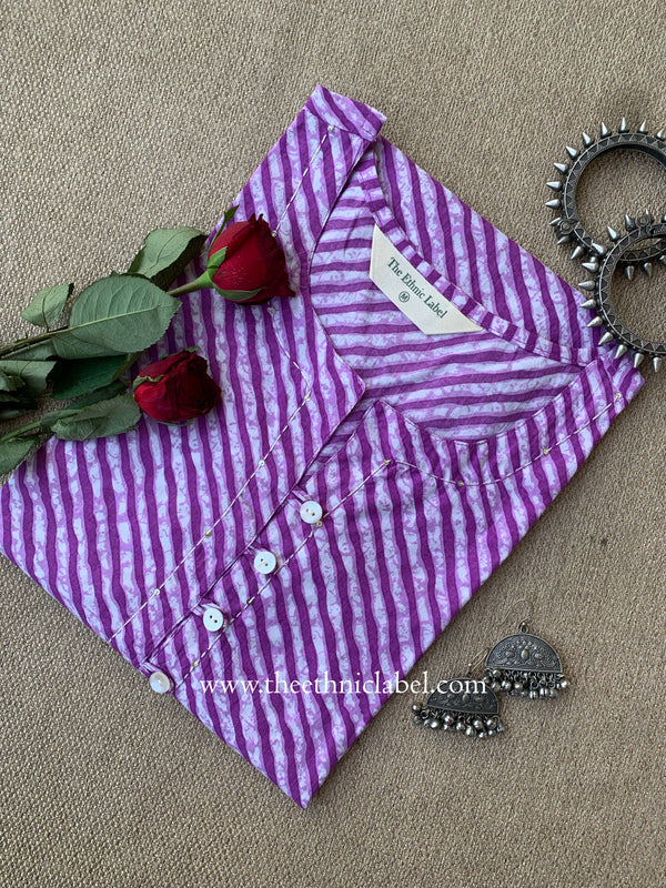 "Zafra" Lehriya Printed Purple Cotton kurta