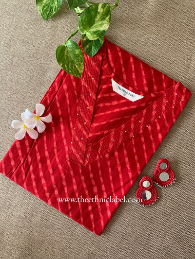 Jvalani Lehriya Printed Red Cotton kurta