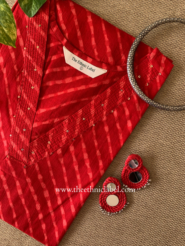 Jvalani Lehriya Printed Red Cotton kurta