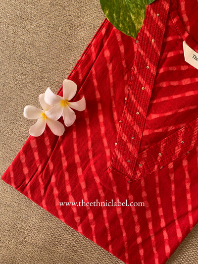 Jvalani Lehriya Printed Red Cotton kurta