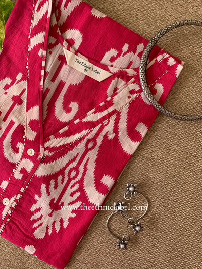 "Shonika" Ikat Pink Cotton kurta